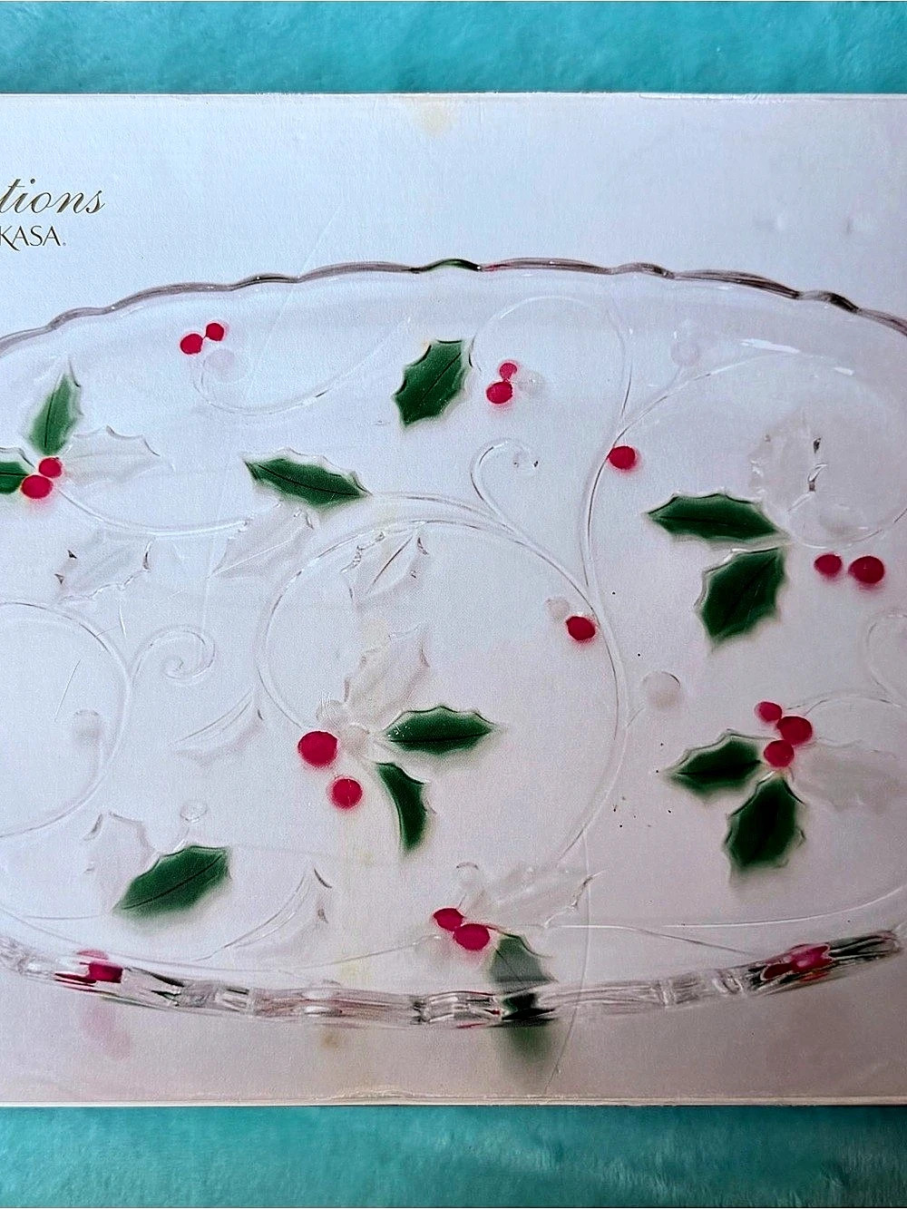 Mikasa Christmas Story Oval Canape Platter Clear Floral Holiday